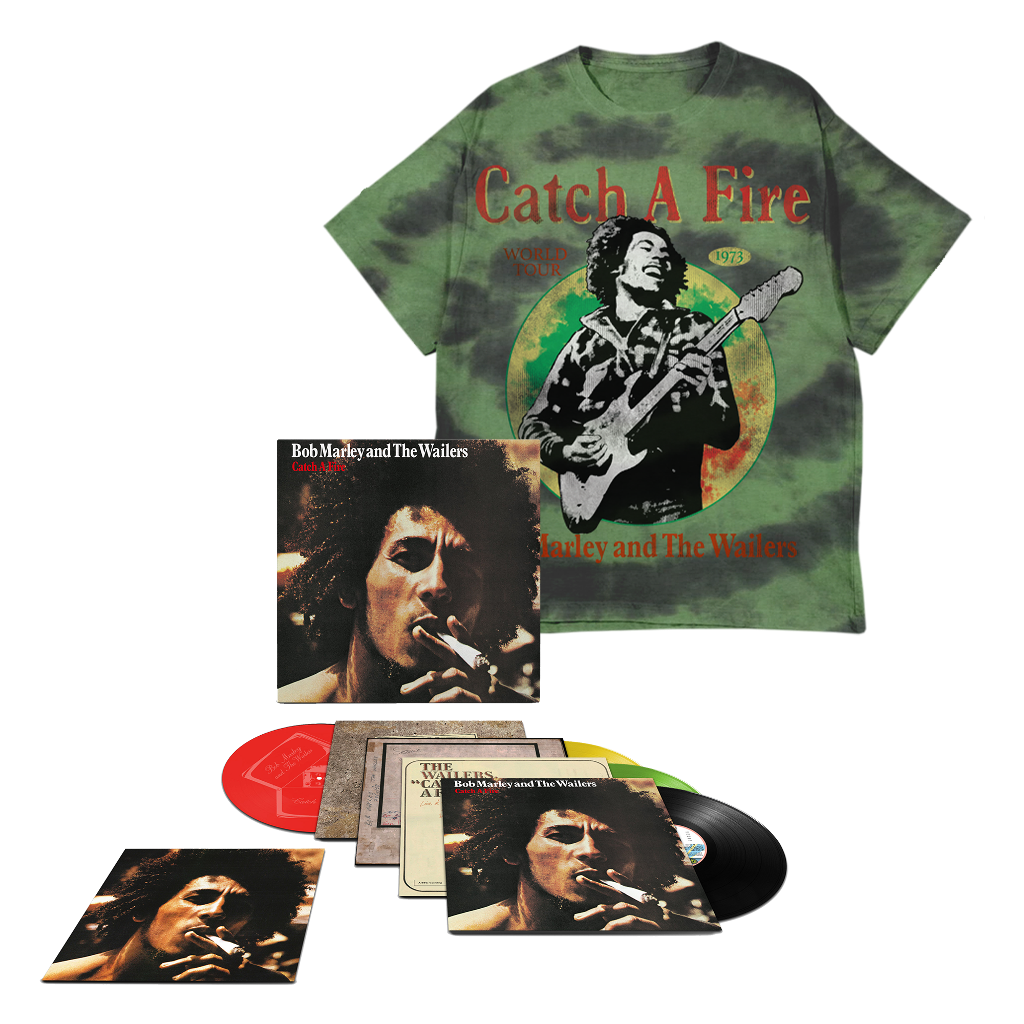 CATCH A FIRE : 3LP Colour Vinyl + CATCH A FIRE TIE DYE GREEN T-SHIRT