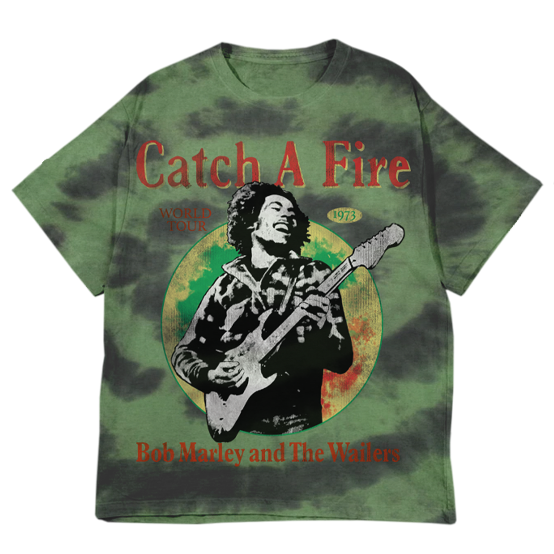 Bob Marley - Catch A Fire Tie Dye Green T-Shirt